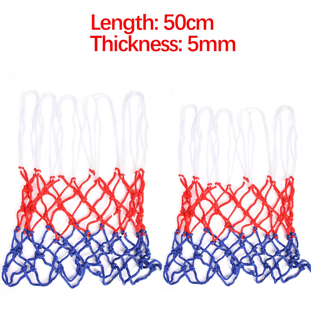 Basketballnett allværs basketballnett rød+hvit+blå trefarget basketballkurvenett drevet basketballkurve kurvkantnett: 2 stk 5mm 50cm