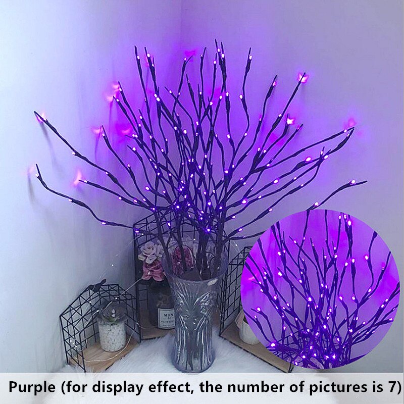 Luces decorativas de árbol de simulación para habitación, luces Led de Navidad impermeables para jarrón, piso, lámpara de porche interior, cuentas de luz decorativa, nuevas: purple
