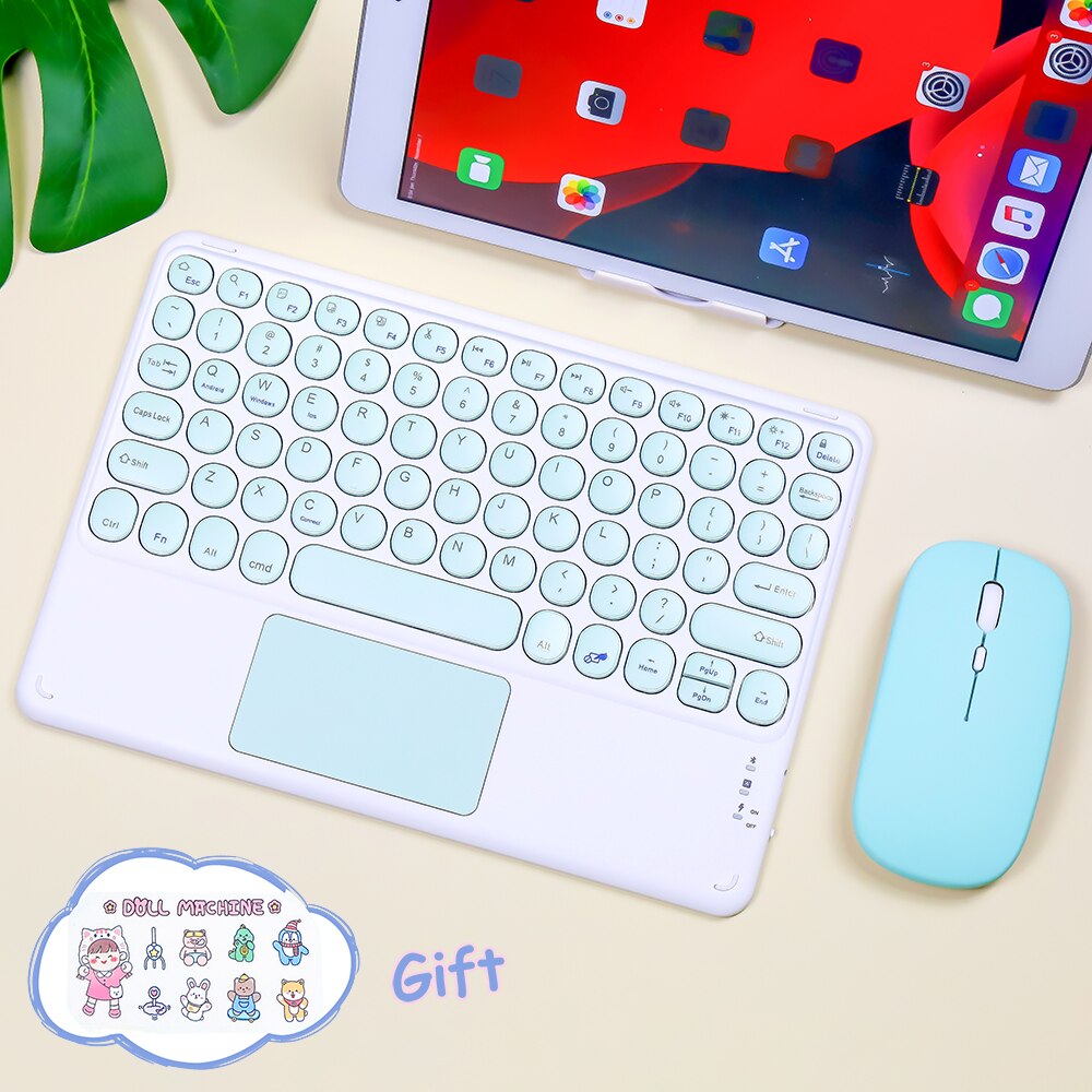 Bonito teclado y ratón para IPad, teclado inalámbrico con Bluetooth para IPad Pro Air 4, Xiaomi, Samsung, Huawei, tableta Android, IOS y Windows: Green C