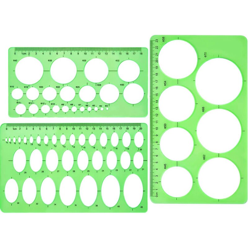 3 PCS Circle Template Plastic Circle and Oval Templates Measuring Templates Rulers Digital Drawing for Office and School: Default Title