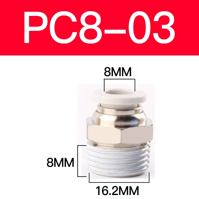 1 pcs Pneumatic quick-release trachea quick connector metric thread straight through APC4/6-M5PC8-M6/M8/M10M12M16: PC8-03