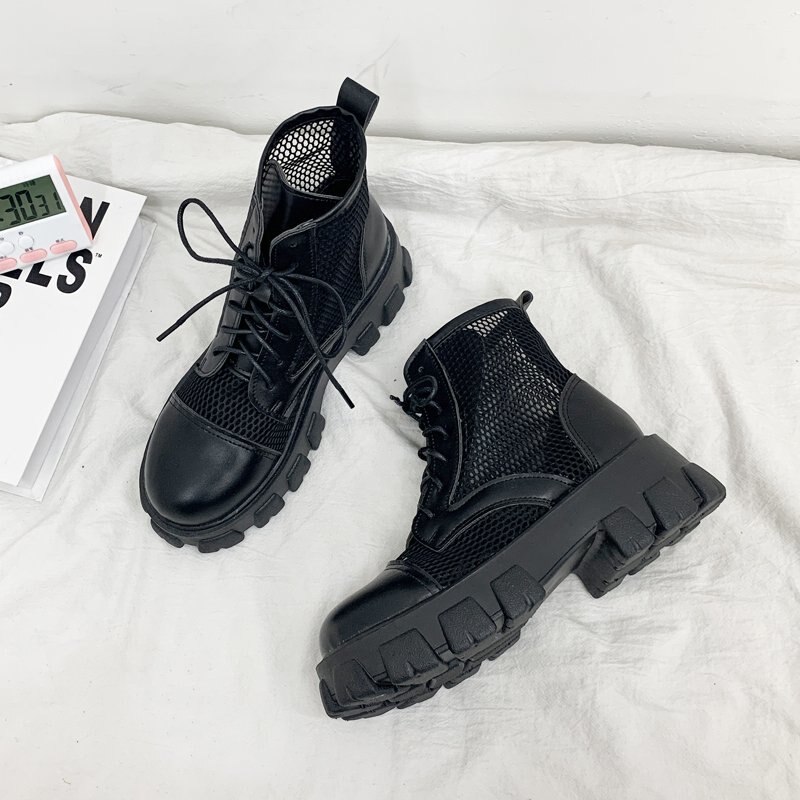 Vrouwen Laarzen Zwart Mesh Laarzen Punk Gothic Vrouwen Enkel Schoenen Platform Schoenen Vrouwen Zomer Koel Laarzen Dames