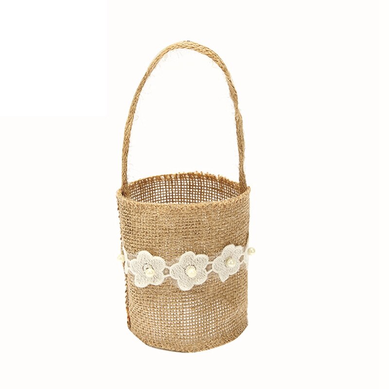 Ślub koronkowy jutowy kwiat kosz lniany uchwyt Vintage rustykalny ślub ceremonia dekoracja stołu Baby Shower Party cukierki prezent torba: Głębokie Sapphire