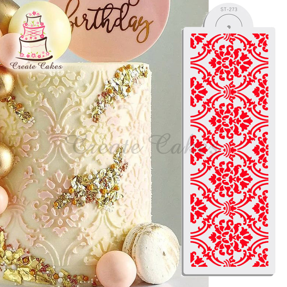 Damast Patroon Wedding Cake Stencils Taart Kant Side Plastic Stencil Cake Side Kant Stencil Diy Tekening Cake Decorating Tool
