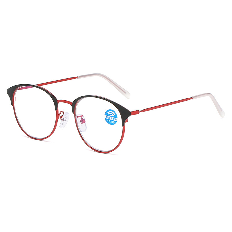 Anti-blue Reading Glasses Women Round Anti-fatigue Presbyopic Glasses Blue Light Computer Grade Glasses: +100 / Red