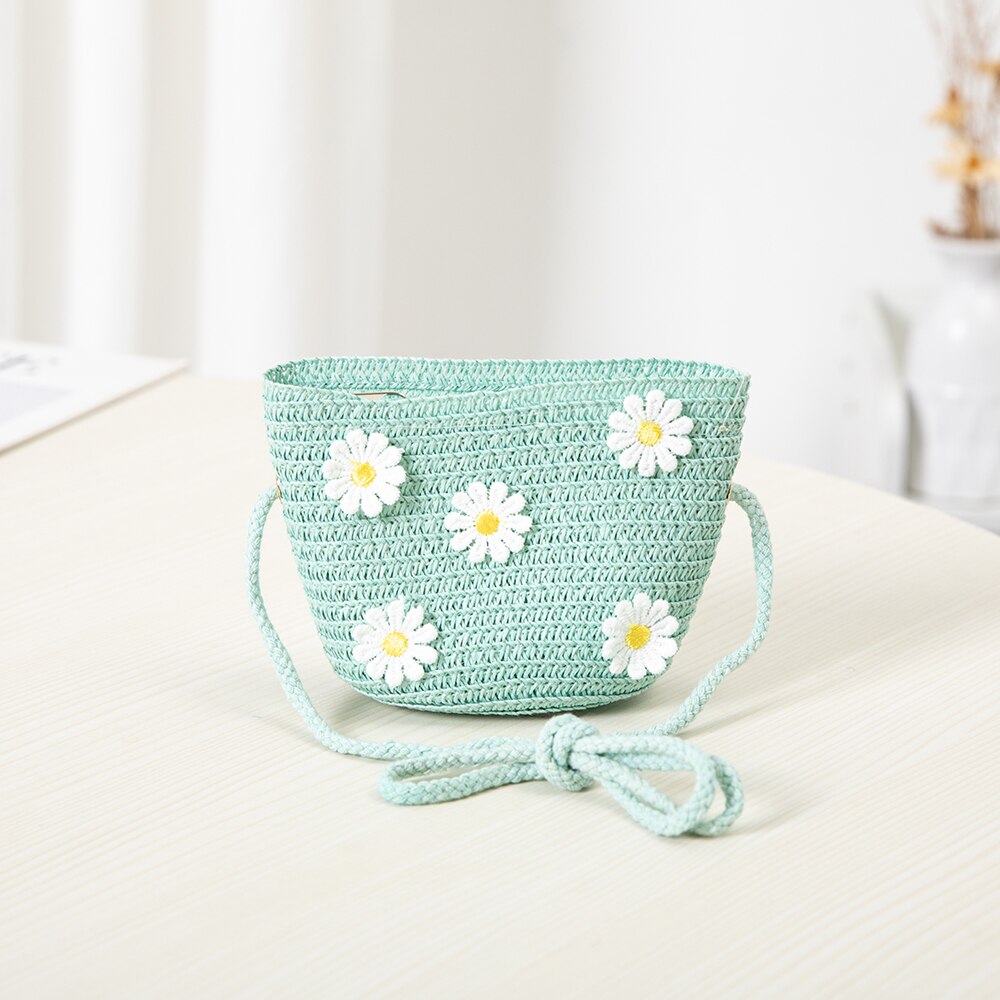 Handgemachte Sommer Kinder Mädchen Schulter Tasche Daisy Blume Stroh Umhängetasche Kinder Schlüssel Geldbörse Nette Prinzessin Mini Handtasche: Style 12