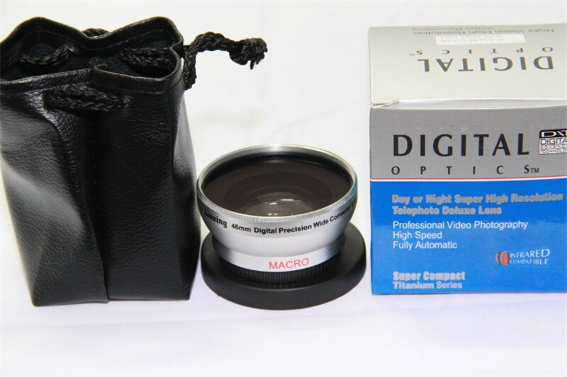 Digital lenses Macro Camera 46mm 0.45x WIDE Angle + Macro Conversion LENS + Lens Front Rear Caps + Lens bag for Thread Camcorder