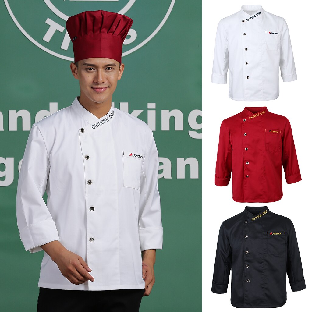 Unisex Single Breasted Cook Suit Long-sleeve Clothes Chef Uniform Chef Coats for Restaurant Hotel Cafe