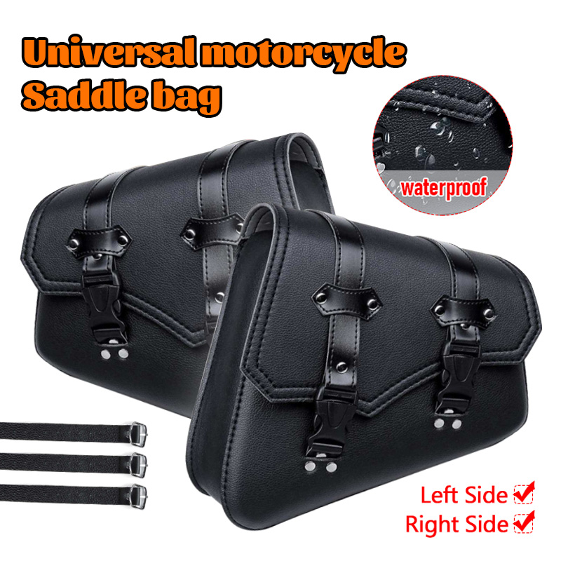 Alforjas universales de cuero PU negro para motocicleta, bolsa de herramientas laterales, bolsa de sillín de equipaje, caja lateral dura, bolsas de sillín