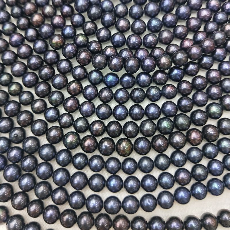 9-10mm Freshwater natural round black pearls strand beads peacock round pearls: Default Title