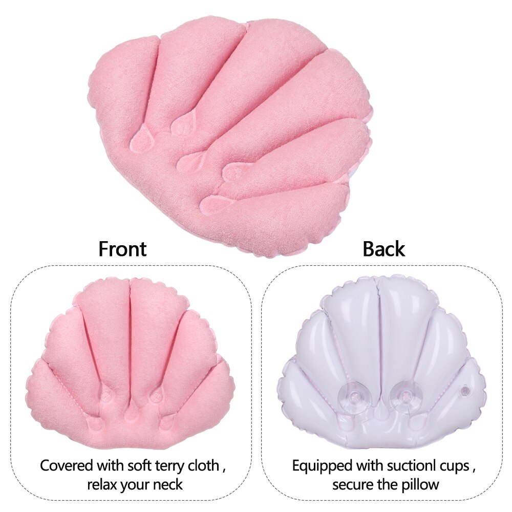 Fan-shaped Soft Spa Neck Bath Pillow With Suction Cups Inflatable Terry Cloth Neck Support Pillow Body Relax Bathtub Cushion