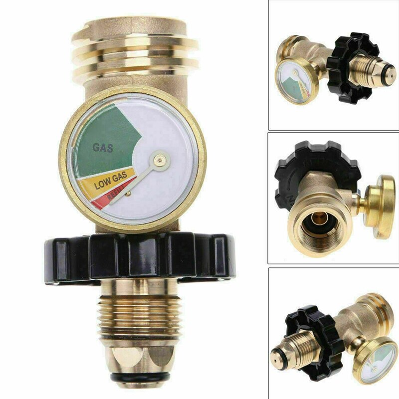 2Pcs Propane Tank Brass Adapter with Pressure Meter Gauge for LP Gas Grill BBQ RV