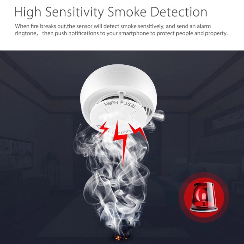 Smoke Detector Wireless Fire Sensor Wifi for Office Home Security Highly Sensitive Alarm Systems Tuya Smart Life Smoke Sensor