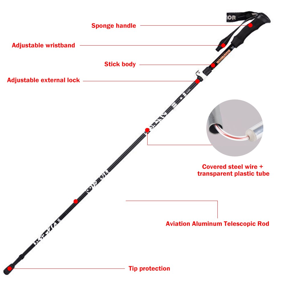 Sammenklappelig trekking stang stød vandring gå trekkingstænger pindjuster stokke 5- sektioner teleskopiske vandrestokke