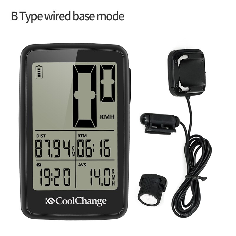 CoolChange Bicycle Computer Wired and Wireless Cycling Computer Speedometer Odometer Rainproof MTB Bike Computer USB Rechargable: B Type Wired
