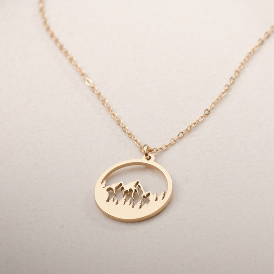 Mountain Ketting Voor Vrouwen Meisjes Vergulde Hollow Mountain Charm Disc Hanger De Bergen Zijn Bellen Wanderlust Sieraden