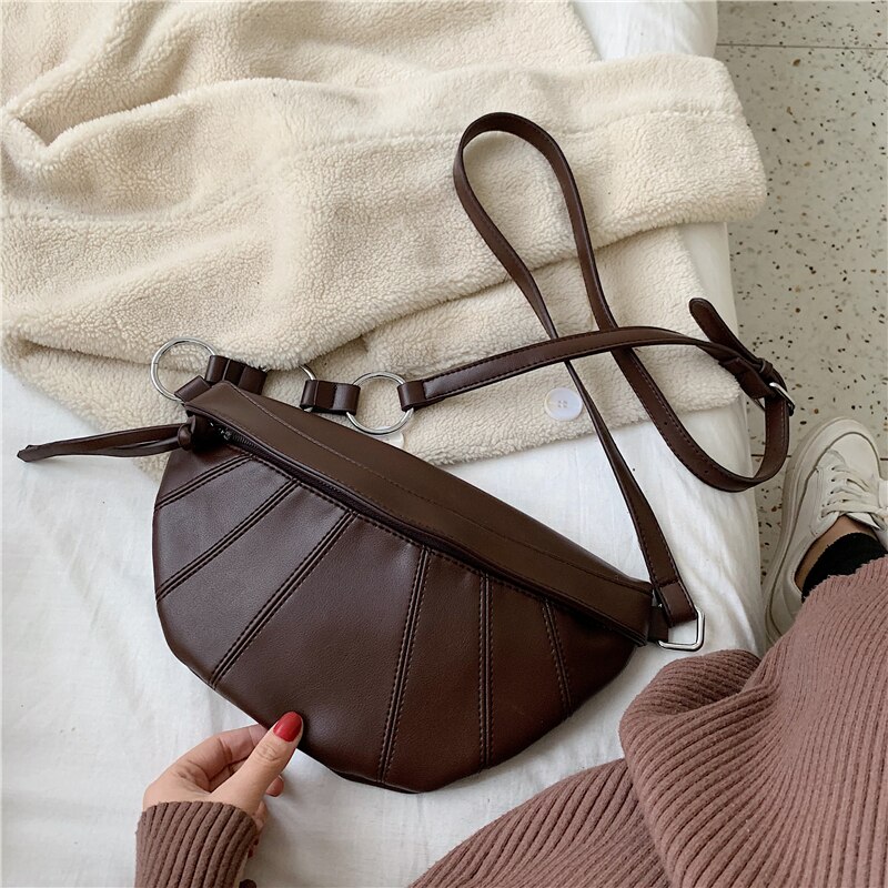 Vintage pu læder crossbody tasker til kvinder små ensfarvede splejsede skulder enkel taske dame bryst håndtasker: Kaffe