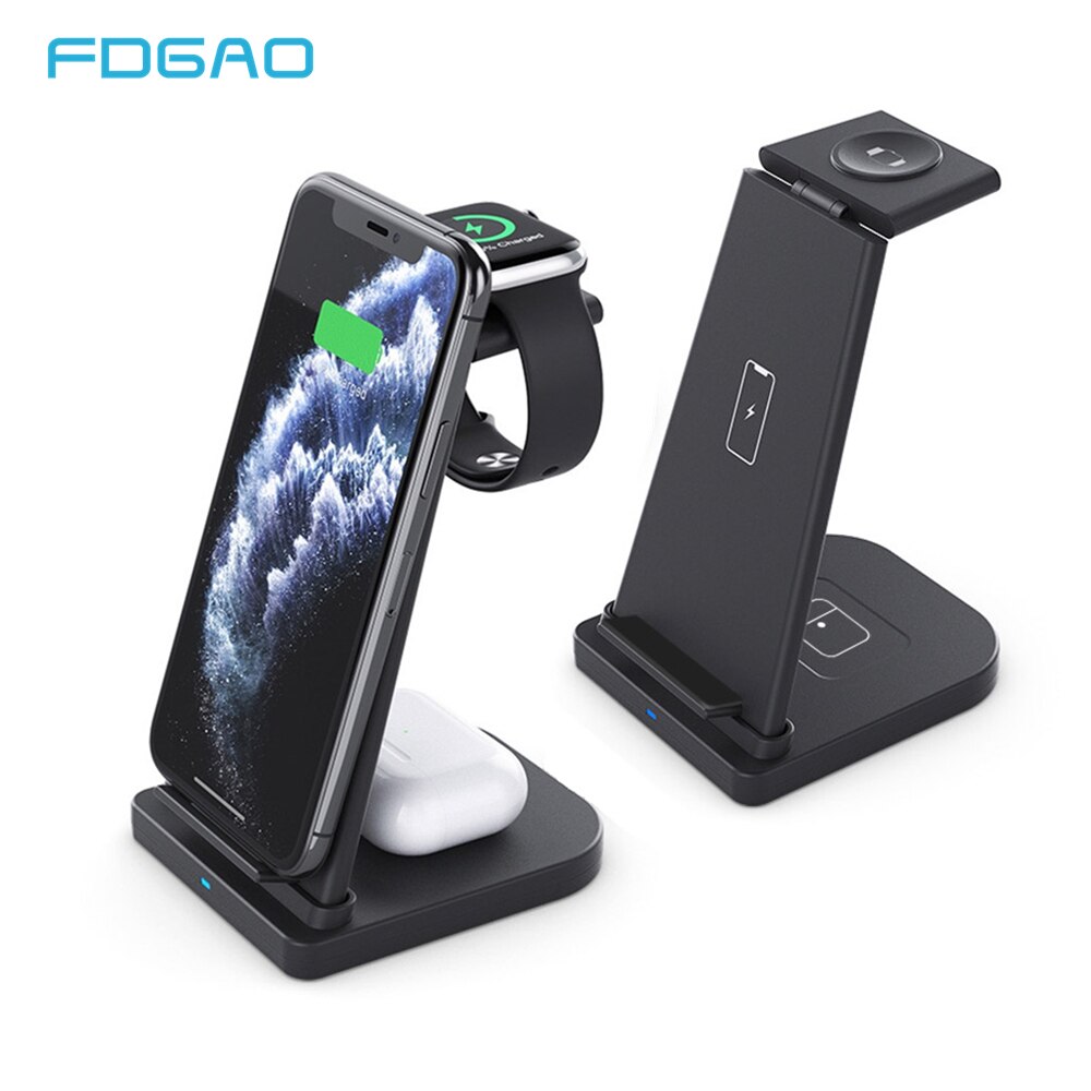 15W Qi Wireless Charger Stand 3 in 1 Fast Charging Station For iPhone 12 11 Apple Watch AirPods Pro Samsung S21 S20 Xiaomi Mi 11