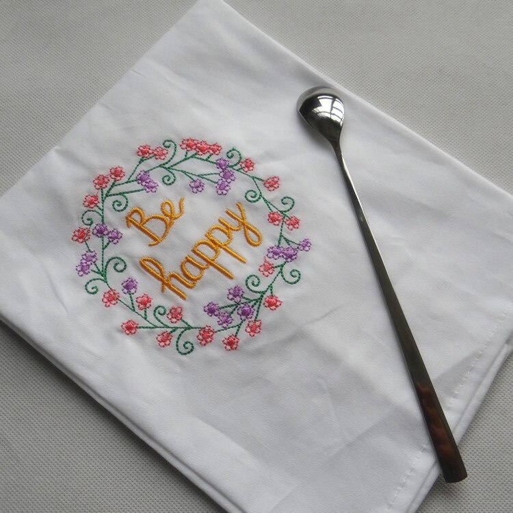 Katoen Wit Geborduurd Wijn Cup Handdoek Thuis Doek Servet Keuken Handdoeken Custom Servetten Placemats: Be Happy