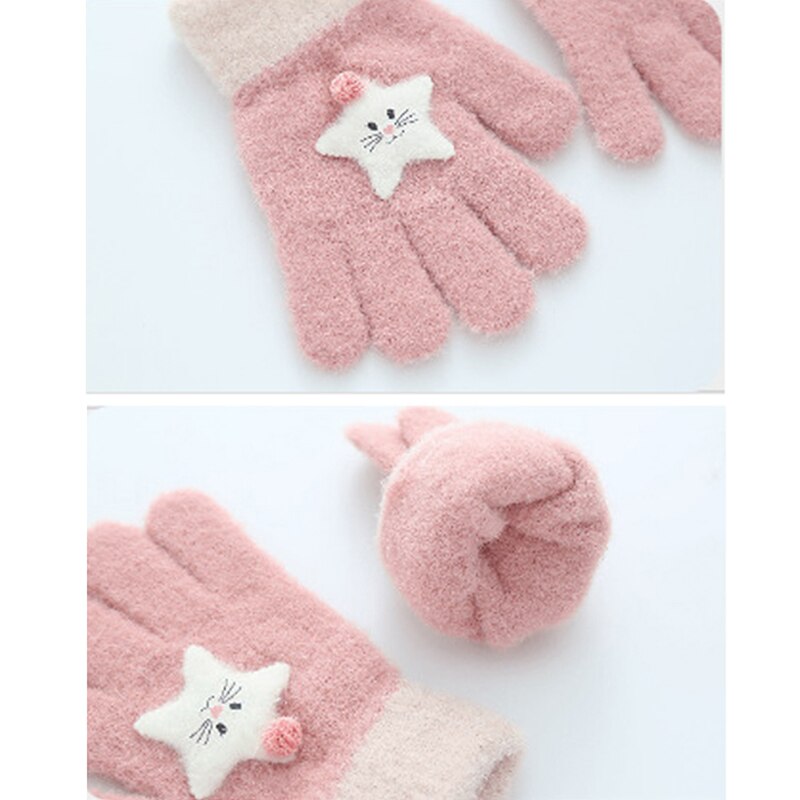 Kinderen Handschoenen Herfst En Winter Cartoon Leuke Jacquard Snoep Kleur Gebreide Handschoenen Voor 6-13Y Baby Handschoenen Wanten