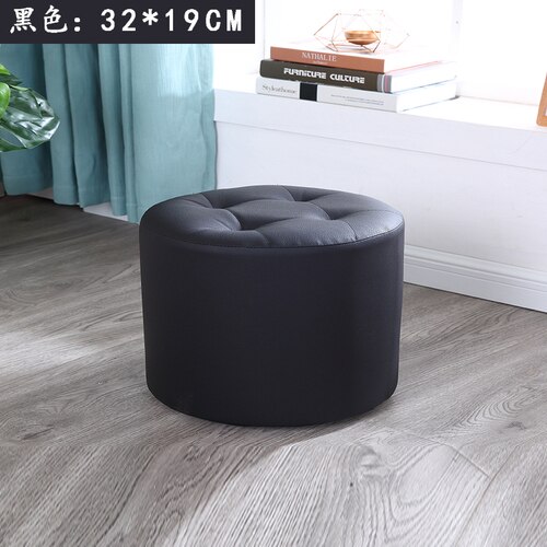 Tabouret rond en cuir escabeau chambre tabourets chaise coin siège pour économiser de l'espace pour salon restaurant chambre: S Black