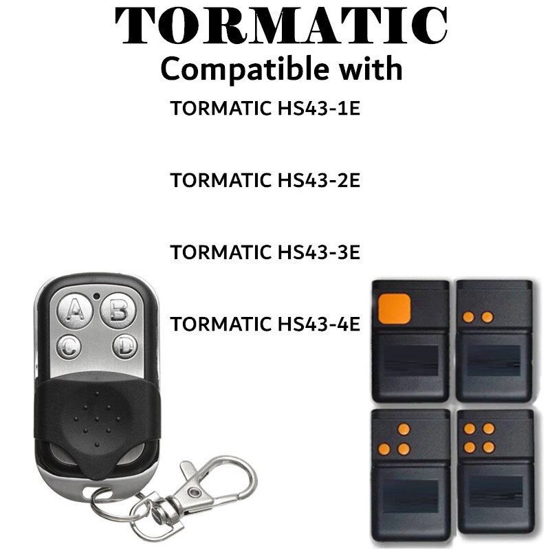 TORMATIC MAHS433-01,MHS43-1, S43-1 kompatibel fernbedienung, TORMATIC 433,92Mhz Fest Code transmittergarage Kontrolle