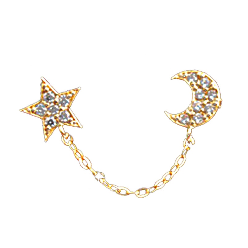 2/1Pcs Persönlichkeit Vintage Zwei Piercing Ein Seite Kette Kristall Strass Mond Stern Ohr Manschette für Doppel Loch ohrringe Schmuck