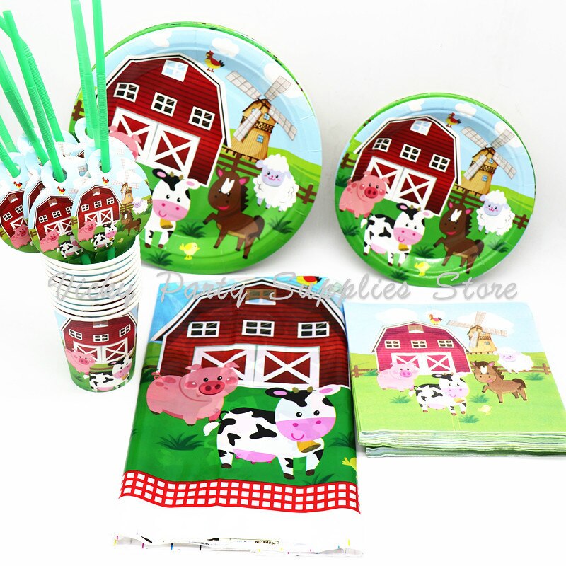 41 st/lot gård ko djur tema fest engångs porslin gård zoo födelsedag baby shower set barn fest dekoration tillbehör