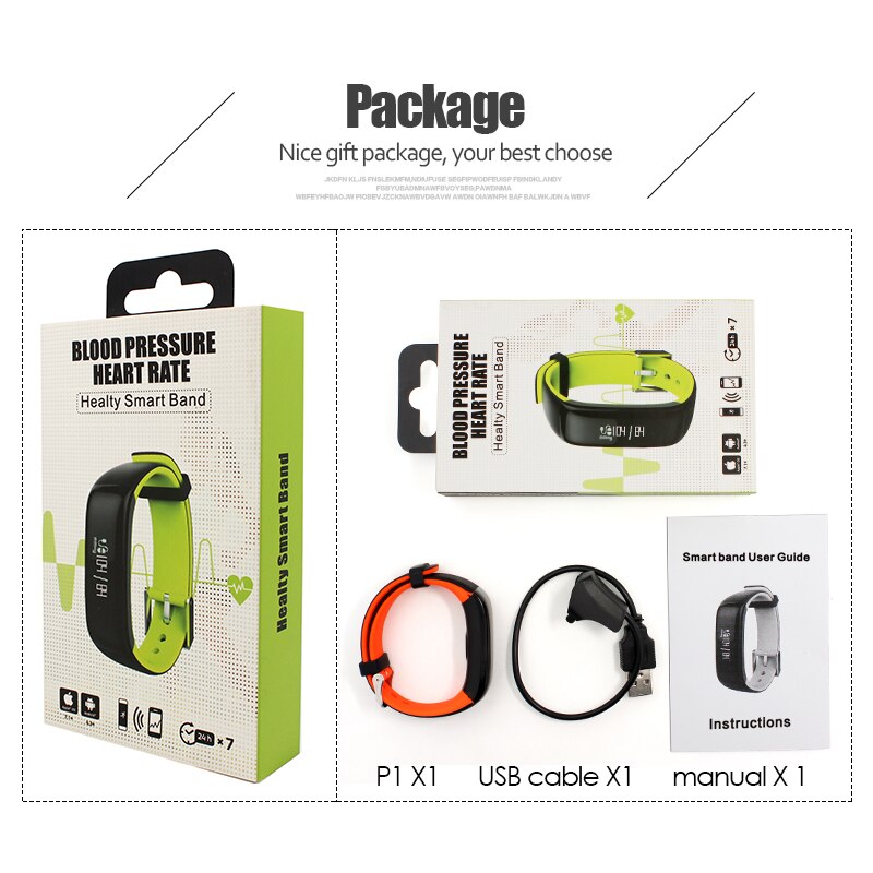 P1 Smartband Orologi Misuratore di Pressione Sanguigna Intelligente Braccialetto Bluetooth Heart Rate Monitor Intelligente Wristband Fitness per iOS Android Phone