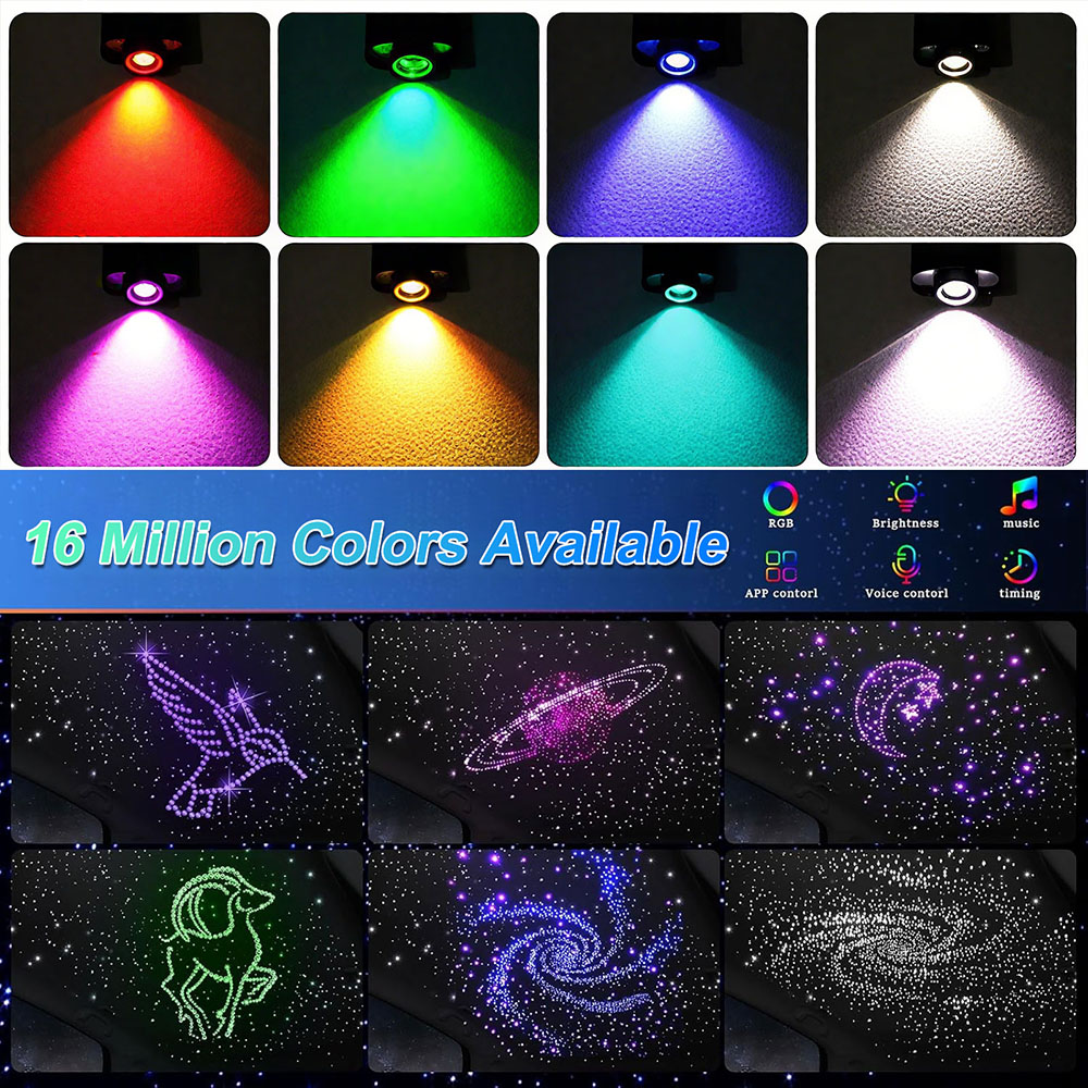 Bilstyling gør-det-selv bil stjernehimmel lys auto hjem fiberoptiske lys atmosfærelampe musikstyring loftslys rgb 16w 8 farver