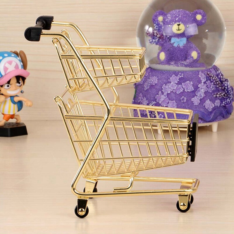 mini doble etterslep handlekurv modell smijern supermarked tralle metall rosa måke lagringskurv