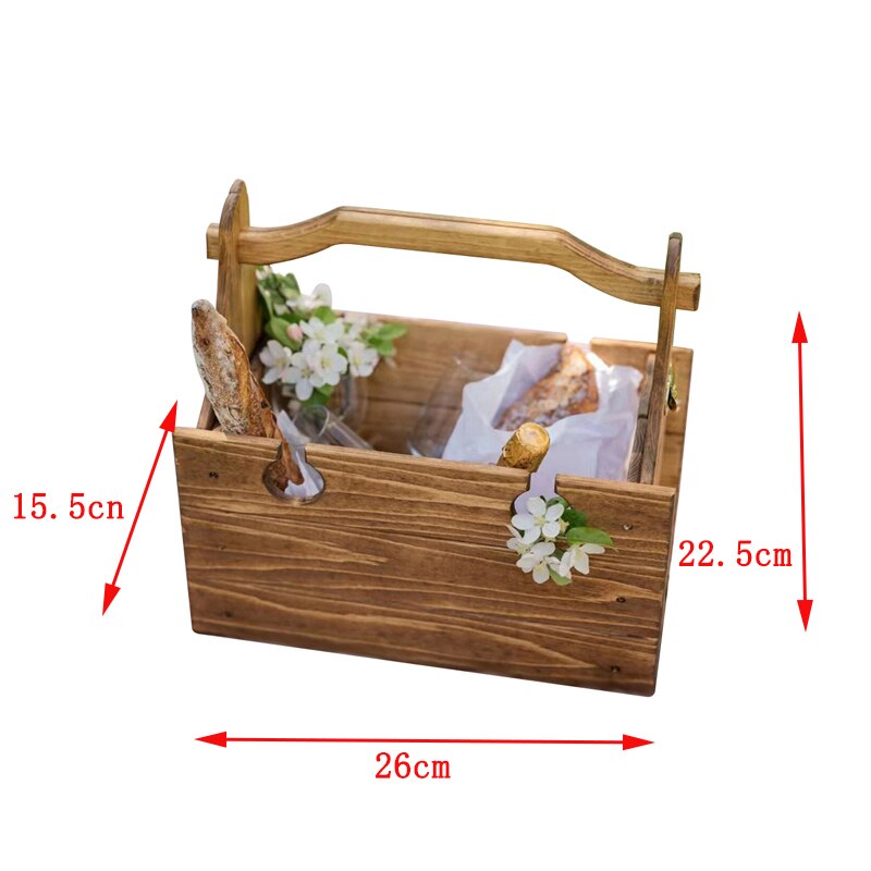 Holz Im Freien Klapptisch Strand Camping Picknick Korb Tisch Im Freien Picknick Tisch Obst Snack Korb Picknick Lagerung Korb✈✈✈: Small-dark color