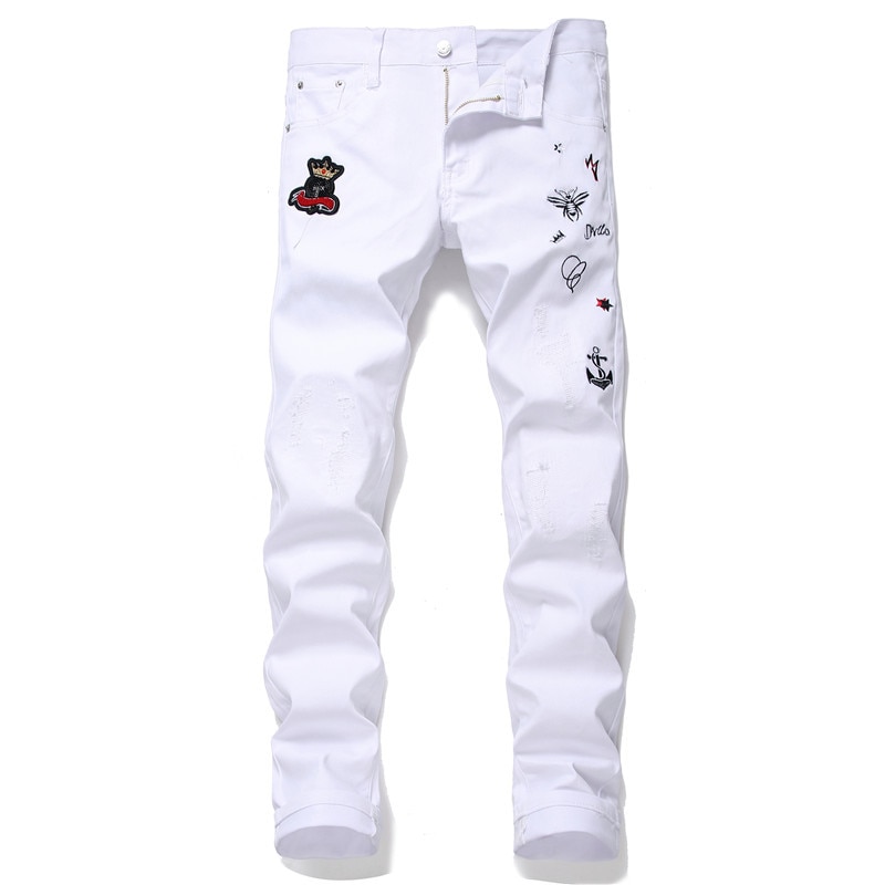 Denim hvid jeans til mænd størrelse 28-38 40 42 efterår forår hip hop punk streetwear