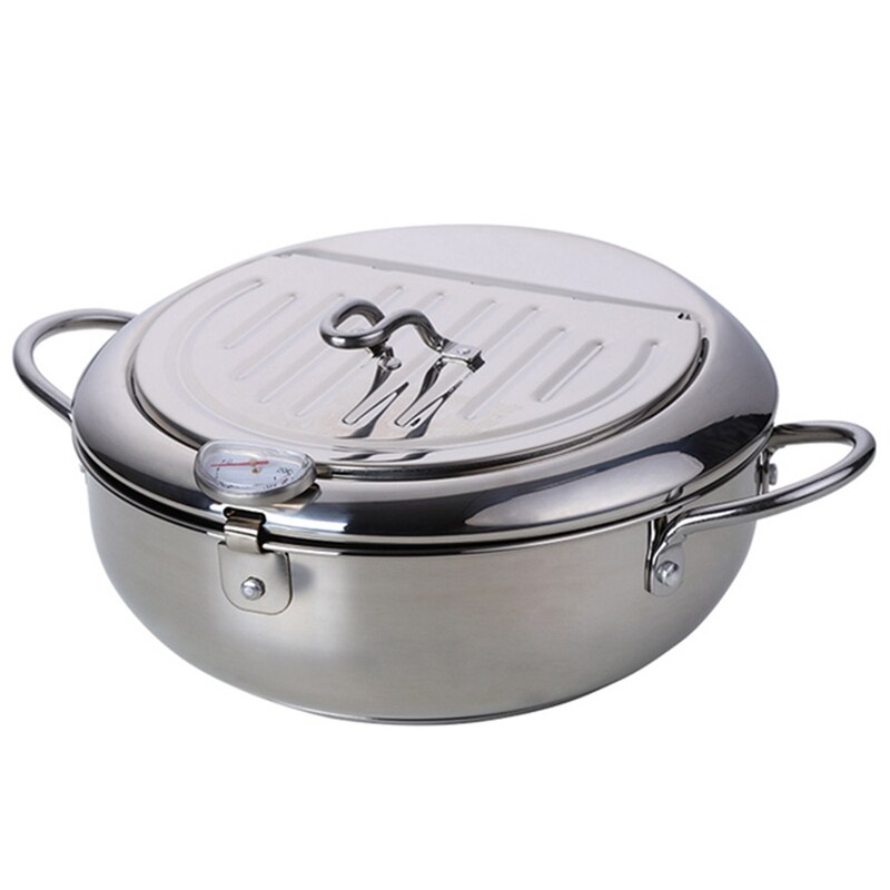 Stainless Steel Frying Pot With A Thermometer Kitchen Utensils Tempura Fryer Pan Convenient Skillet: Purple