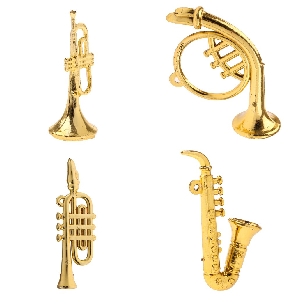 4Pcs Miniatuur Gebogen Pijp/Saxofoon/Bocht Bass Voor 1/12 Poppen Huis Decor