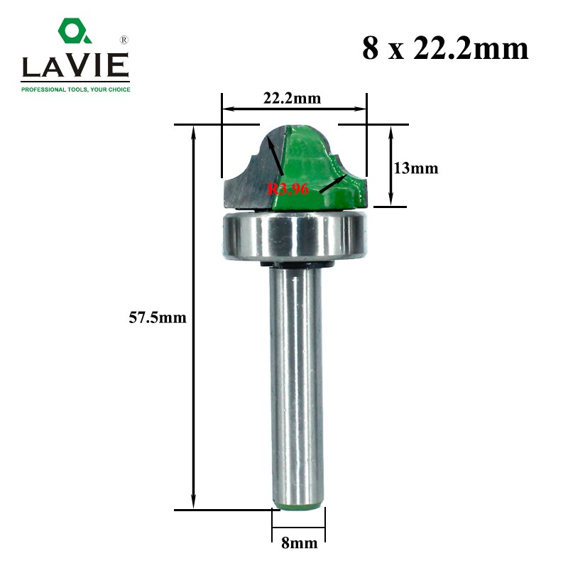 Lavie 1pc 8mm skaft leje skaft dobbelt romersk ogee kantfræser bit fræser til træ træ line kniv hobbing  mc02100: 8 x 22.2mm