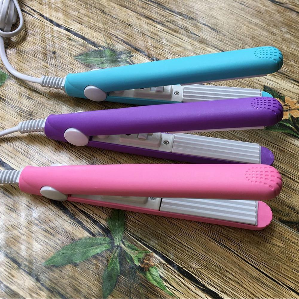 Mini Hair straightener Iron Pink Ceramic Straightening Corrugated Curling Iron Styling Tools Hair Curler EU Plug