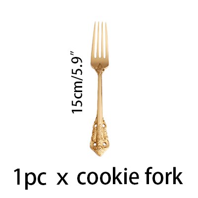 1pc Hochzeit Besteck GoldenVintage Messer Gabel Löffel Edelstahl Gold Geschirr einstellen Westlichen retro Weihnachten Geschirr: 15cm Cookie Gabel