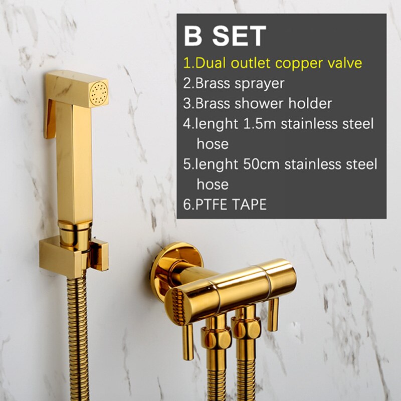 Toilet Bidet Sprayer Shattaf Hand Held Douche Kit Shiny Titanium Gold Bathroom Toilet Jet Cleaner Bidet Shower Head AP2130