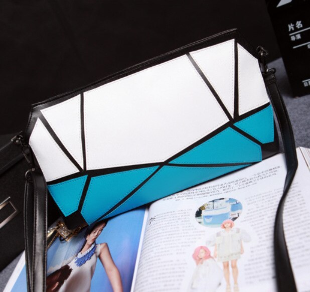 Casual clutch veske fritid pu skinn rutete skulder spell over ta middag 40: Blå