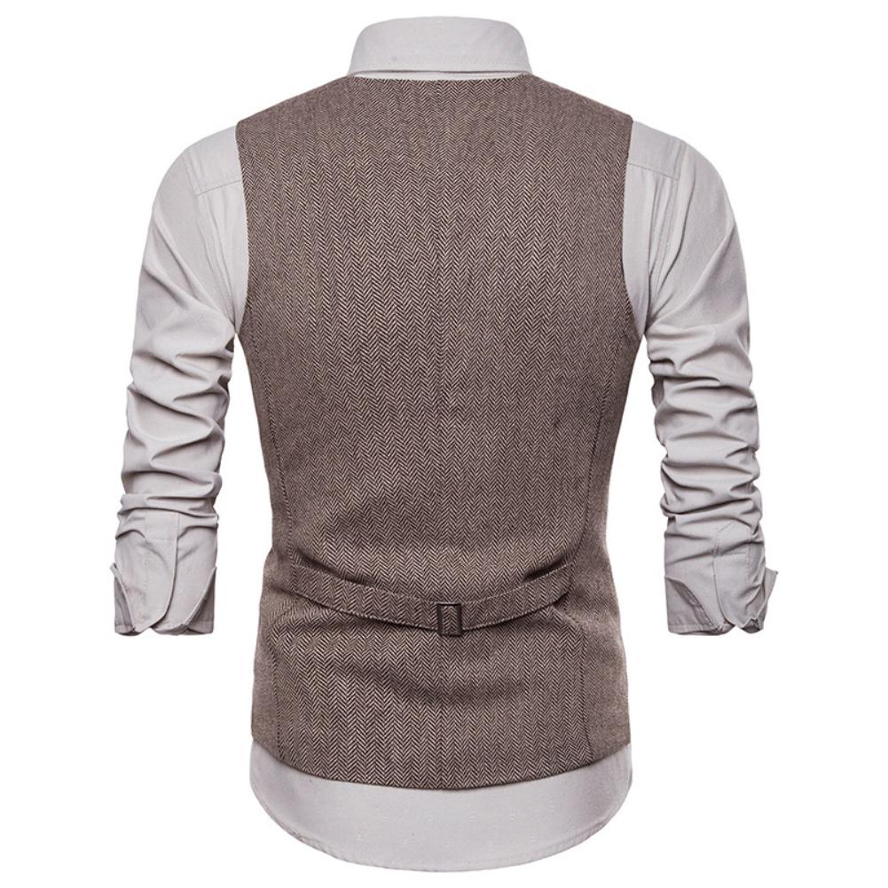 Herringbone Men Vests Single-breasted Sleeveless V... – Grandado