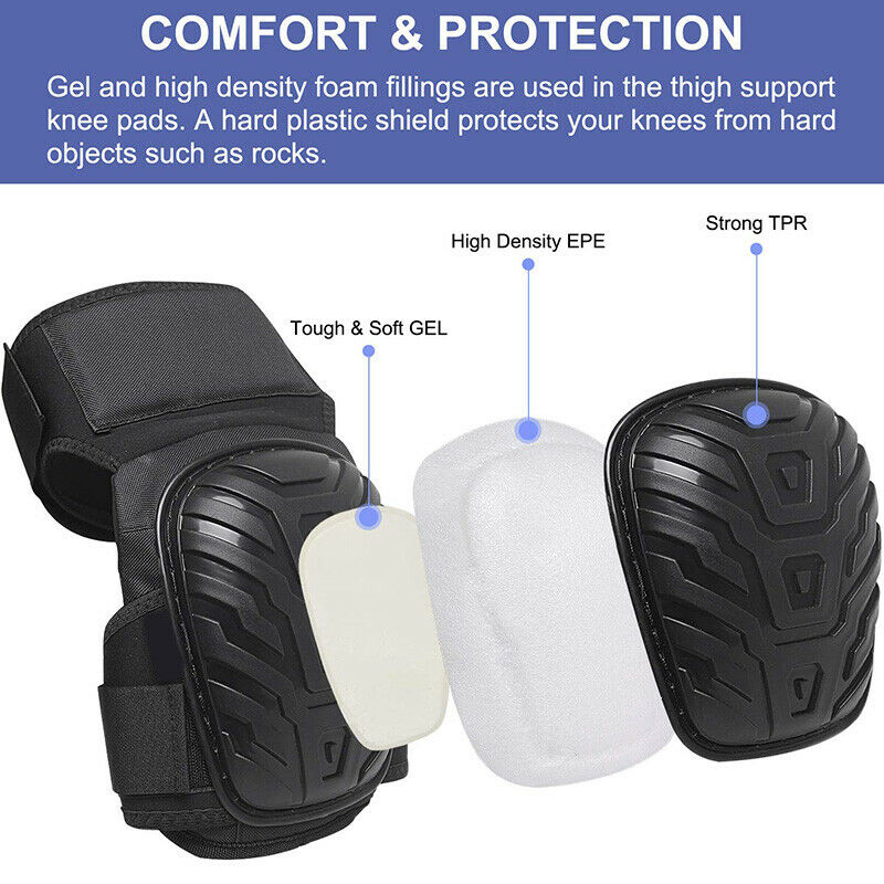 Heavy Duty Knee Pads - Silicone Lined, Elastic Straps, Adult Size, Protective Gear for Work & Gardening