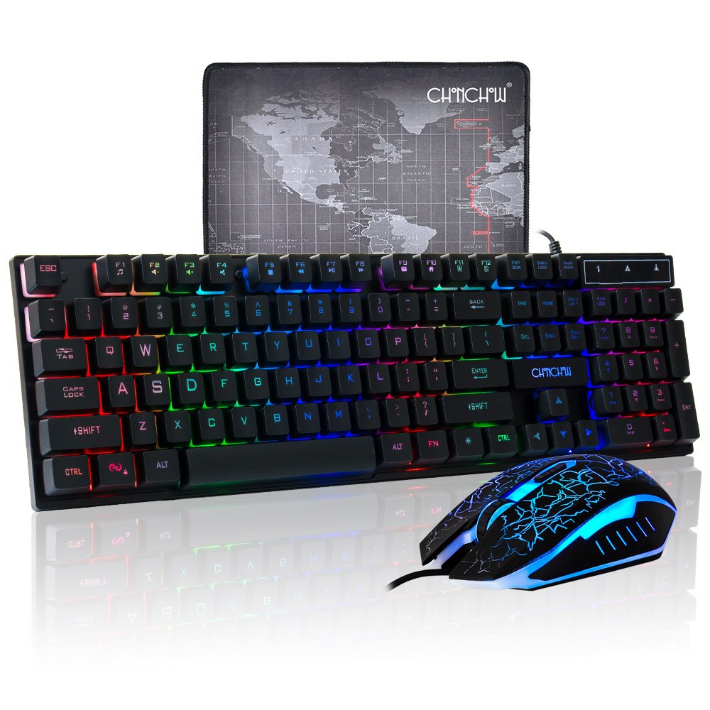 Chonchow Gaming Keyboard Mouse Set Wired Gaming Keyboard 104 Key Mechanical Feeling with RGB Backlight 3200 DPI for PC Laptops: Default Title