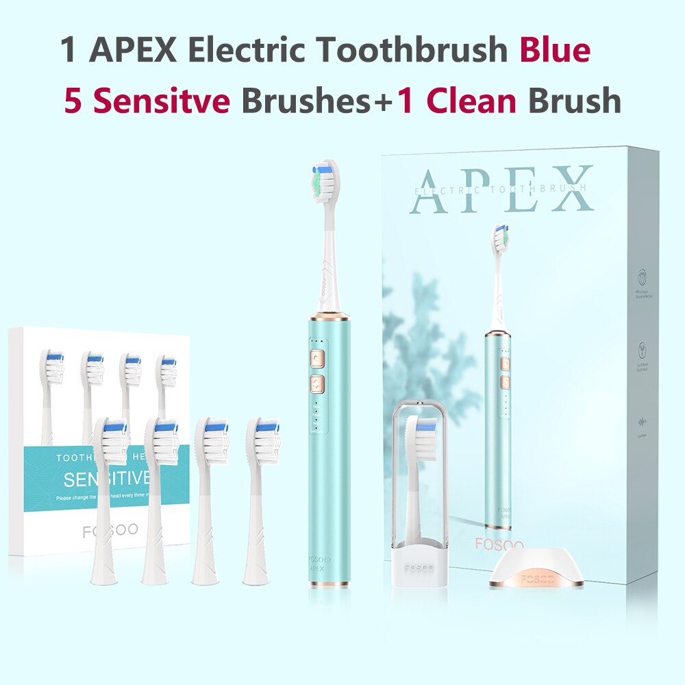 FOSOO – brosse à dents électrique sonique APEX 42000VPM, 2 Min, minuterie intelligente, autonomie de la batterie de 180 jours, 4 Modes de nettoyage, 2 têtes de brosse roses: BU Sens