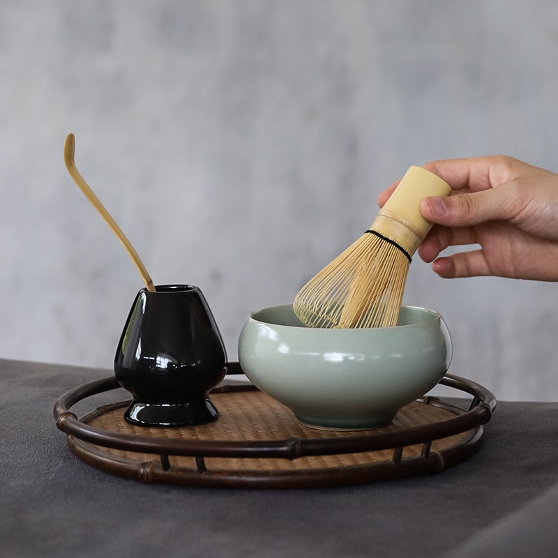 Matcha Set 6-tlg. - Keramik Schale & Bambus Besen Für Traditionelle Teezeremonie