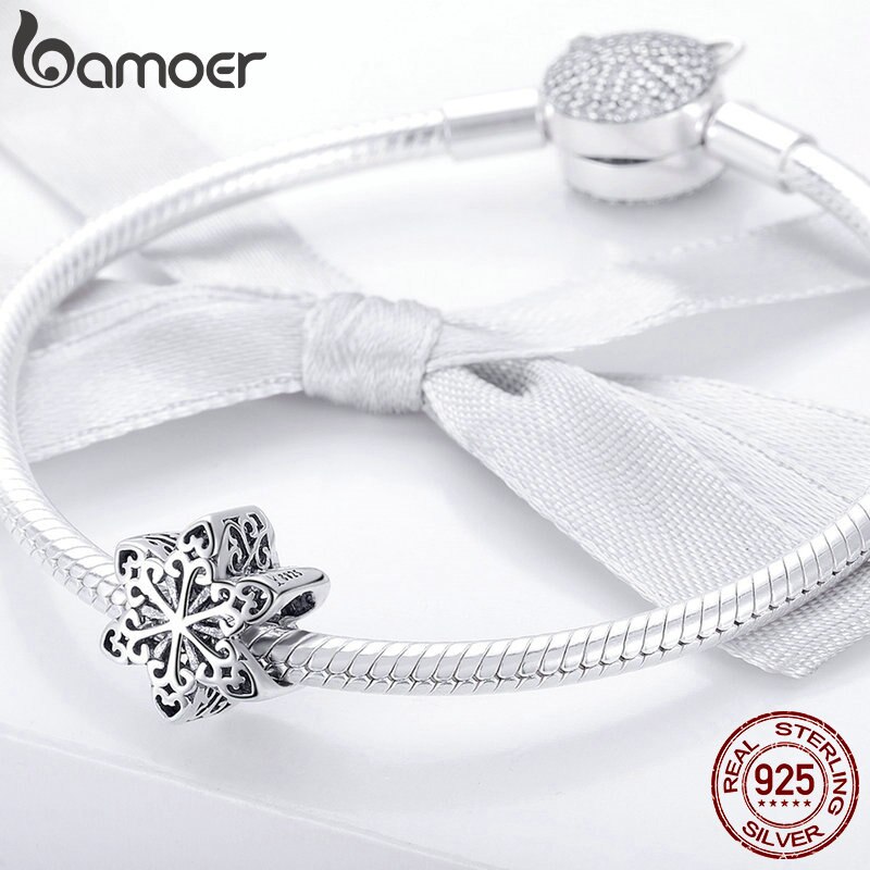 BAMOER Genuine 925 Sterling Silver Snowflake Openwork Beads fit Women Charm Bracelets & Necklace DIY Jewelry SCC719