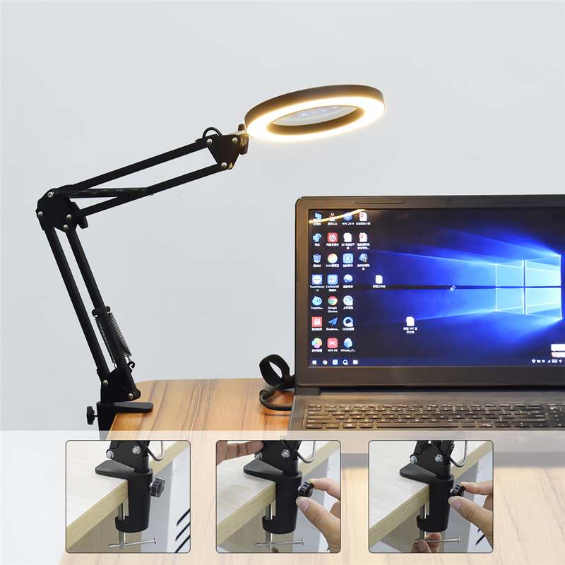 Flexible Desk Large 33cm+33cm 5X USB LED Magnifying Glass 3 Colors Illuminated Magnifier Lamp Loupe Dimming Working Desk Lights