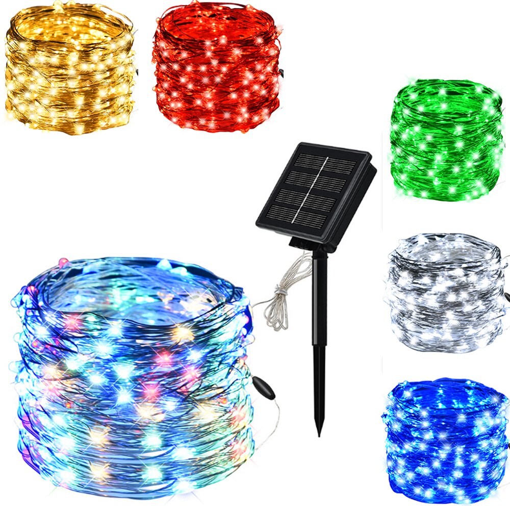 Solcellelampe kobber lampe lampesnor 100/200 led fødselsdag julepynt udendørs gårdhave farve lampe festivalhave