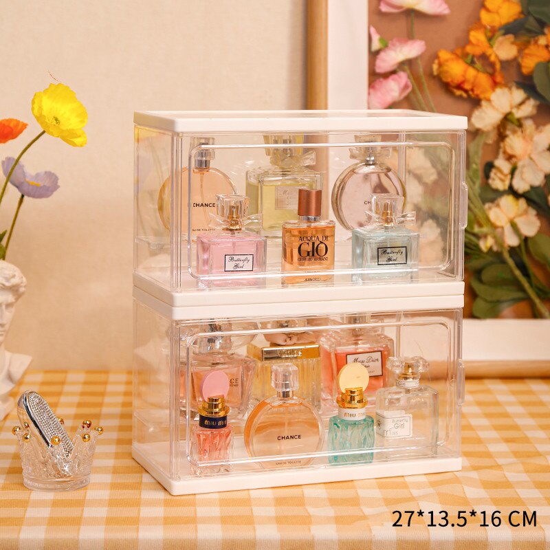 Boîte de rangement de parfum en acrylique, présentoir Transparent de bijoux de maquillage, boîte de rangement à domicile, organisateur de cosmétiques: Small - 2PCS(Ladder)