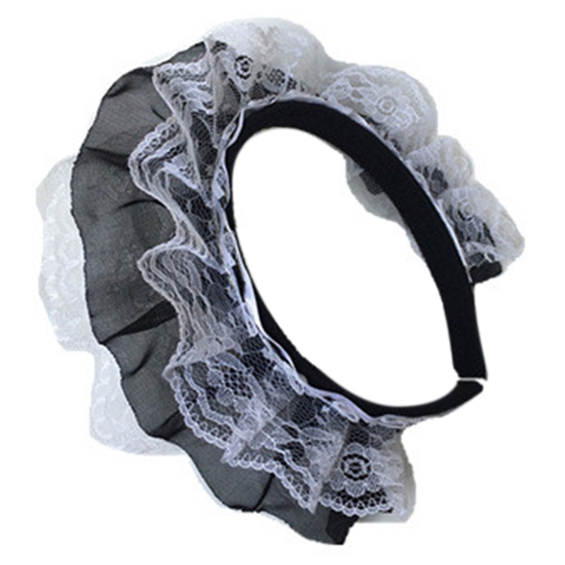 Diademas de encaje para mujer, diadema de encaje con volantes de malla, lazo bonito, novedad, tocado para dama, accesorios para de Cosplay: Gris